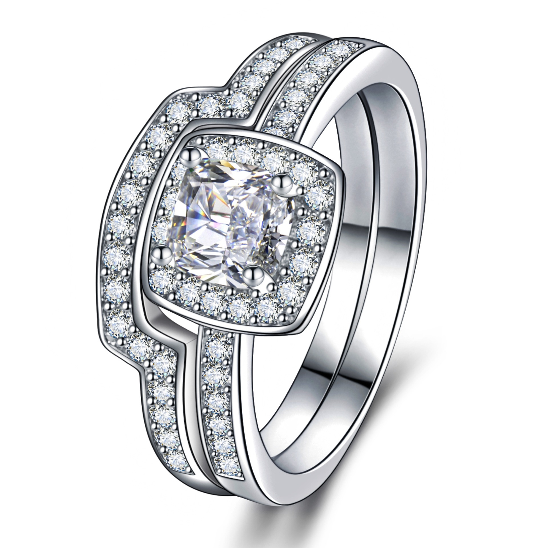 欧美奢华镶嵌肥正方钻戒指 欧美时尚订婚宴会锆石指环