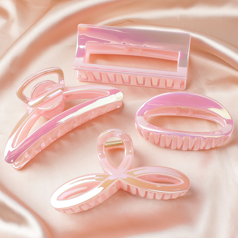 厂家直销人鱼姬果冻粉镀彩发夹女后脑勺抓夹电镀镭射高级头饰发卡
