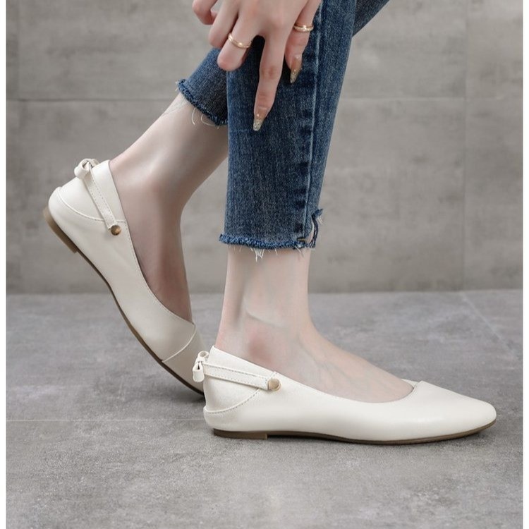 真软皮单鞋女士平底2022新款春季两穿软底女鞋春秋浅口尖头小皮鞋