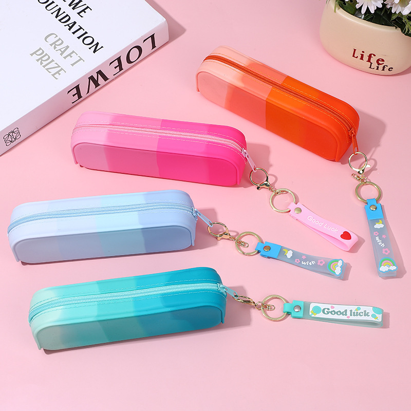 Cross-Border New Arrival Silicone Pencil Case Stationery Box Creative Student Portable Simple Rectangular Gradient Storage Tool Wholesale