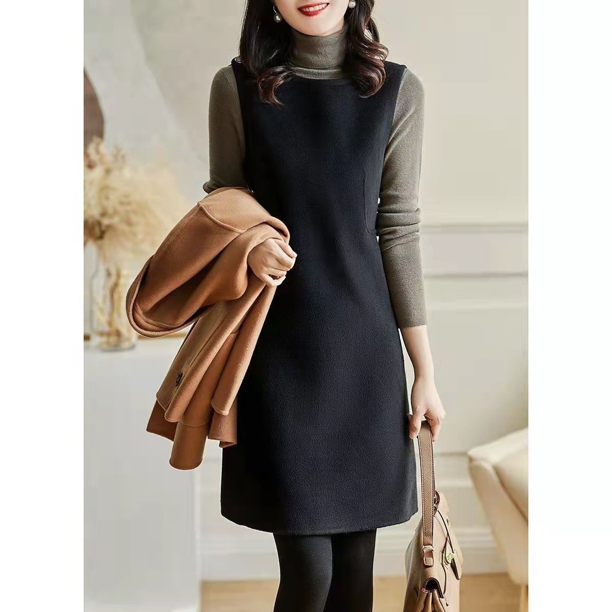 2021秋冬新款马甲连衣裙设计感小众显瘦双面呢子背心裙女潮