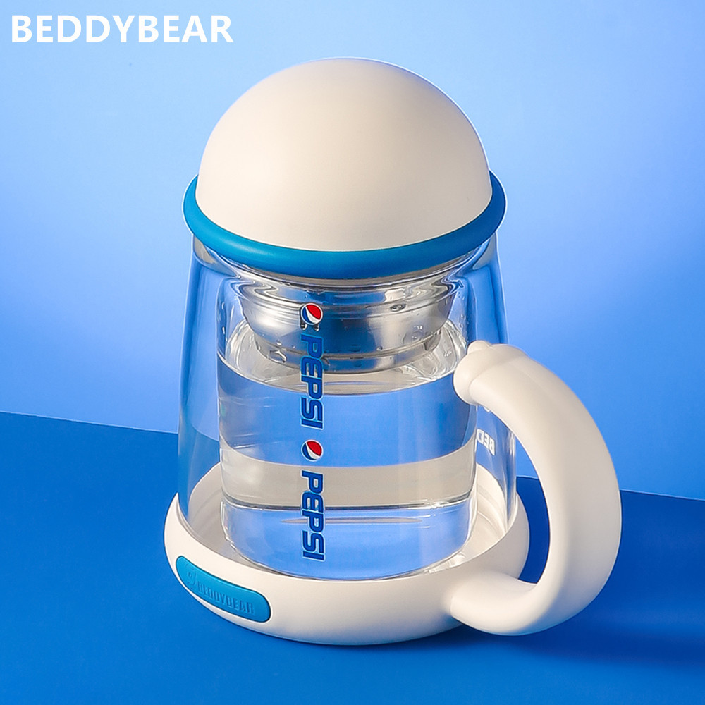 杯具熊百事可乐双层玻璃杯夏季创意办公杯猫咪手柄家用水杯杯子