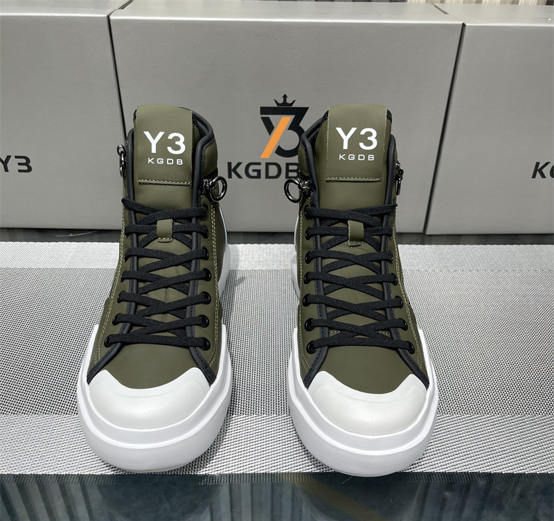 2022新款y3男鞋头层牛皮高帮厚底老爹鞋情侣款黑武士板鞋批发