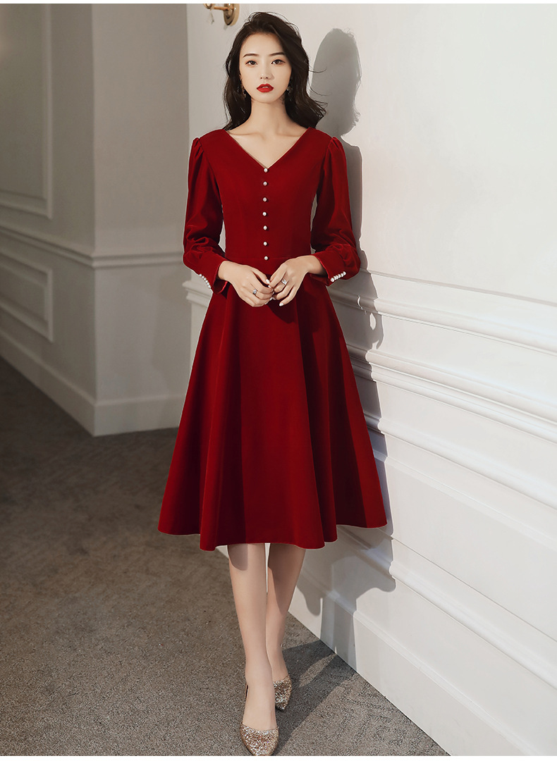 敬酒服新娘秋季遮手臂长袖红色丝绒小个子订婚结婚晚礼服敬酒服女