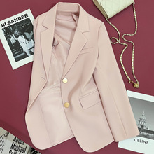 裸粉色金属扣西装外套女2023秋季新款韩版气质休闲高级感时尚西服