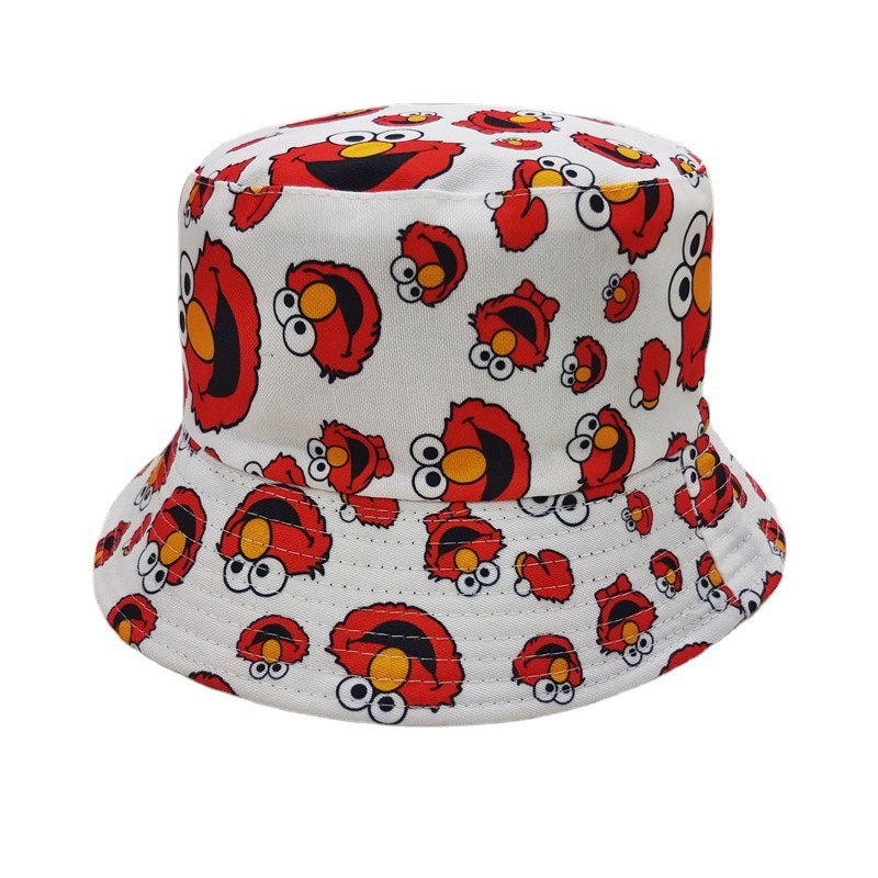 Cross-Border New Arrival Sesame Street Printing Bucket Hat Men's and Women's Double-Sided Bucket Hat Fashion Cartoon Versatile Sun Protection Hat Sun Hat