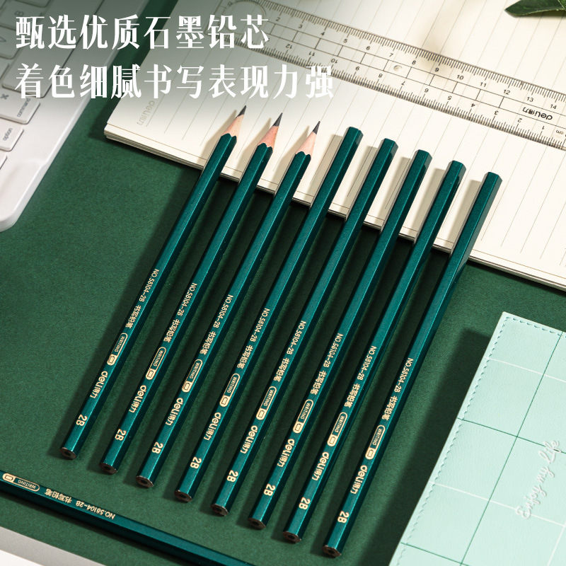 Deli Log Pencil 2B/HB Exam Writing Drawing Sketch Write 10 Pieces for Primary School Children