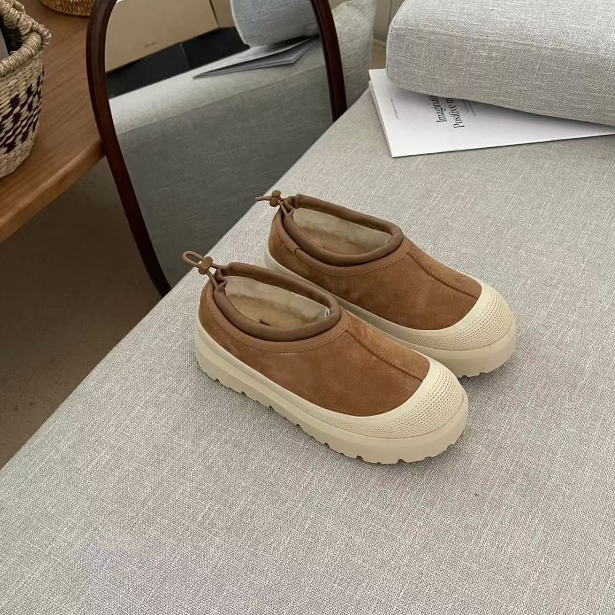 桑坡新款王一博塔斯曼低帮雪地靴男女情侣保暖外穿一脚蹬羊毛便鞋