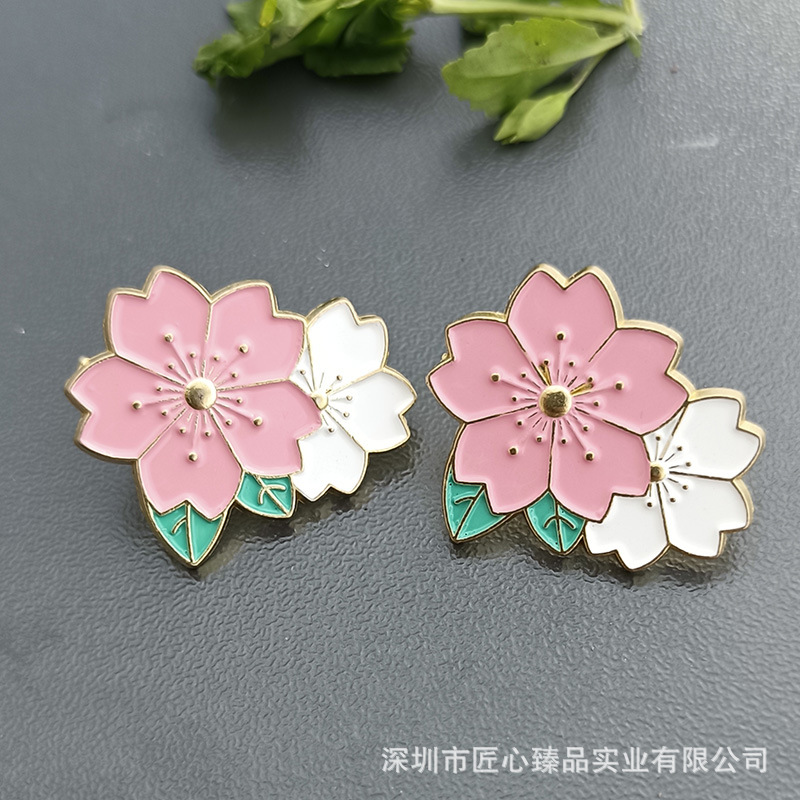 Cute Sweet Plant Flower Badge Pink Cherry Blossom Paint Brooch Bag Ornament Student Gift 2 Flowers