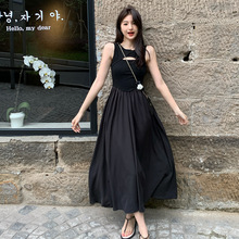 赫本风法式黑色无袖背心连衣裙夏季新款高级感显瘦气质高腰长裙女