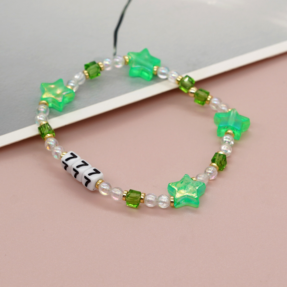 爆款跨境欧美风四方数字珠777亚克力五角星透明圆珠串珠女式手链