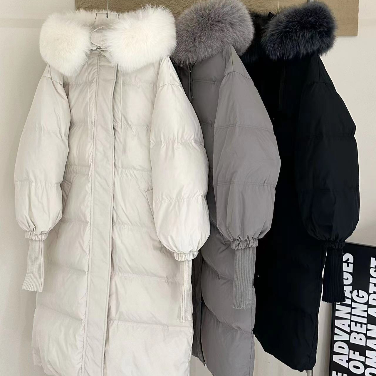 白鸭绒羽绒服女2024年冬季新款大毛领加厚长款过膝时尚外套女装