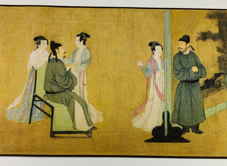 古代名画韩熙载夜宴图全图1:1复制绢布喷绘手卷收藏欣赏出国礼品