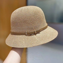 2023夏季新款渔夫帽盆帽洋气户外旅行皮扣遮阳太阳帽女帽厂家供应