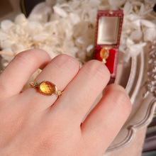 《晚霞与浪漫》原创设计复古雕花琥珀戒指s925银镀金蜜蜡宝石戒指