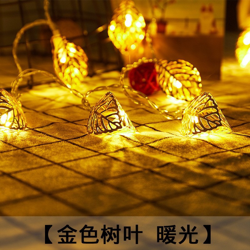 Industrial Generation Led Wrought Iron Golden Leaves Lighting Chain 3d Hollow Gold Leaves Gold Leaf Lights