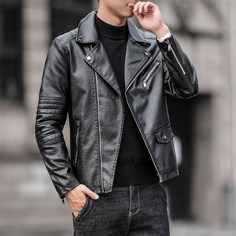 欧洲站2022春季新款高端休闲皮衣男士帅气潮流修身短款机车服男装