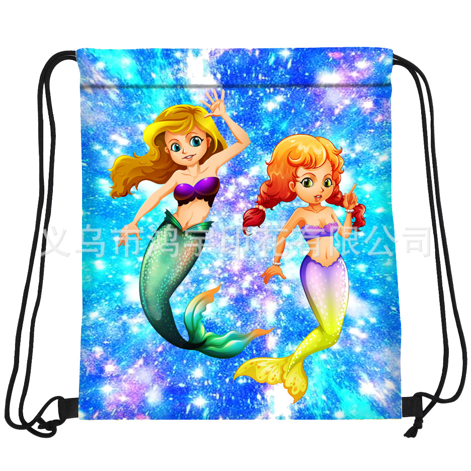 Waterproof New Drawstring Backpack Cartoon Underwater World Oxford Cloth Foldable Drawstring Bag Buggy Bag Wholesale