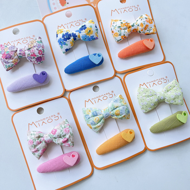 New Korean Style Children's Floral Cotton Bow Barrettes Little Girl Bow Tie Hairpin Baby Labeling Love BB Clip