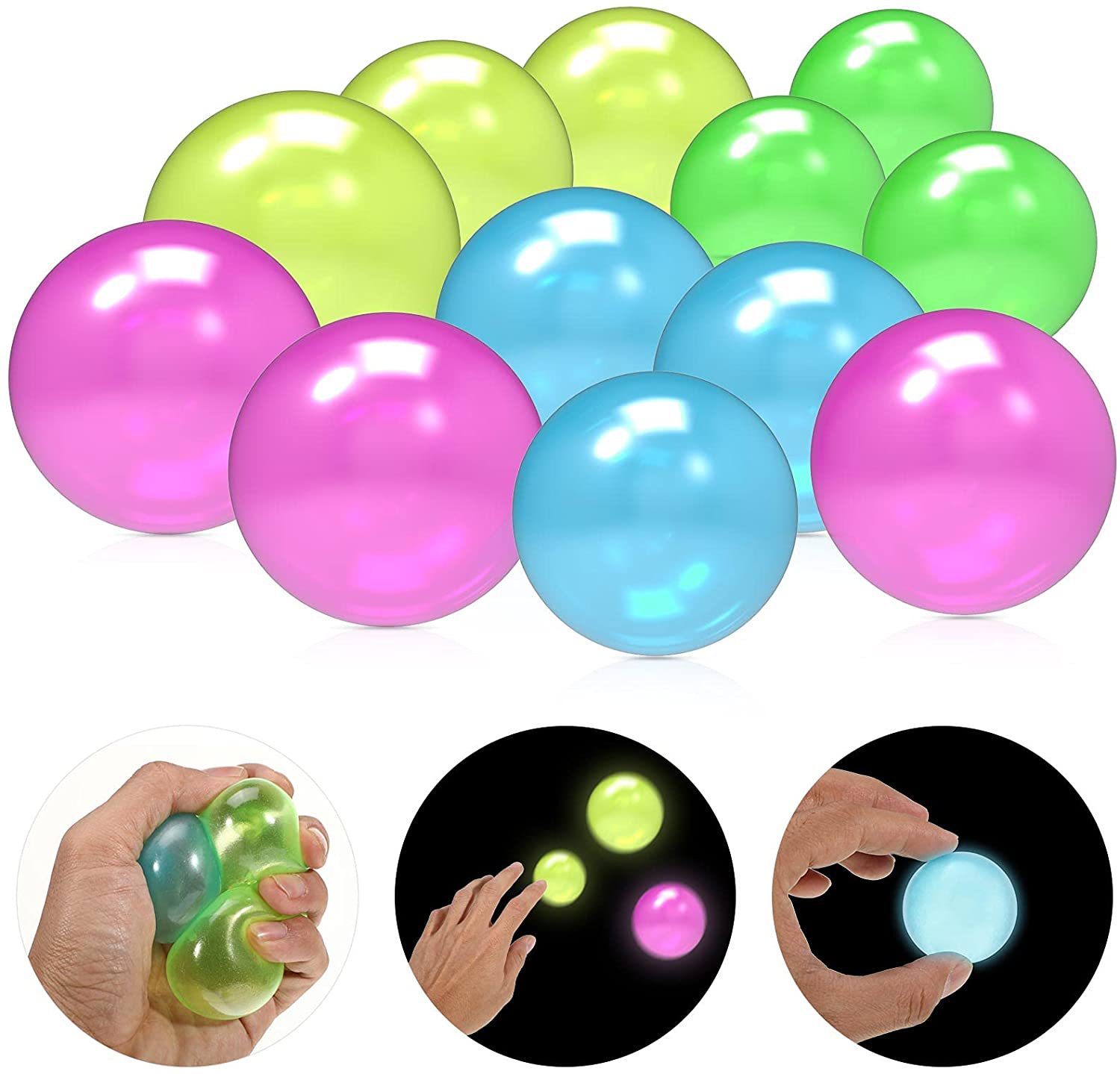 粘墙球发光夜光球解压弹力球吸顶球天花板接抛室内亲子粘靶6cm球