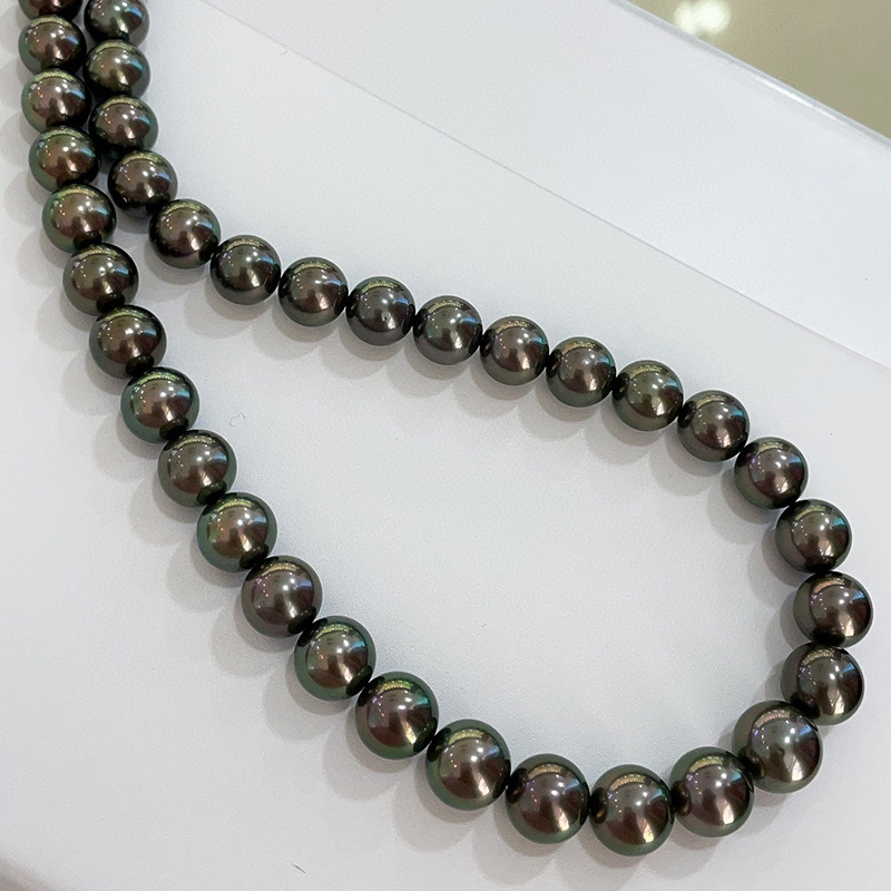 批发天然海水大溪地孔雀绿黑珍珠项链8-10mm近圆微瑕优雅时尚气质