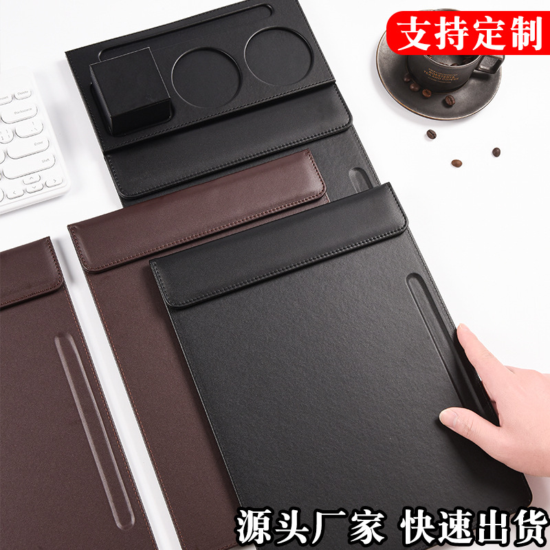 A4 Conference Splint Pad Business Office Conference Clip Magnetic Snap File Folder Leather Surface Writing Pad Plate Holder Factory Direct Sales