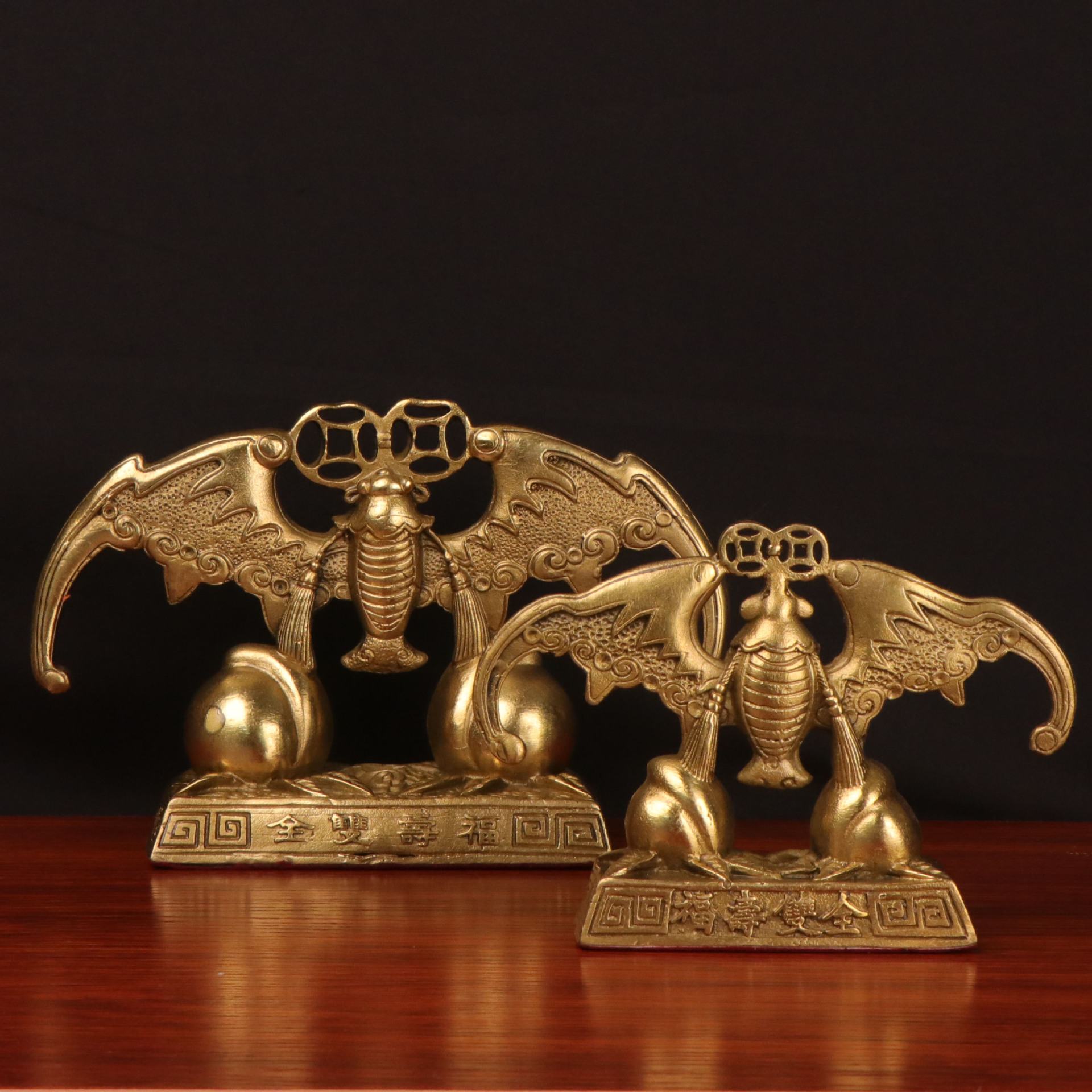 杨铜记 纯铜蝙蝠寿桃 铜福寿双全 家居办公室铜摆件厂家批发