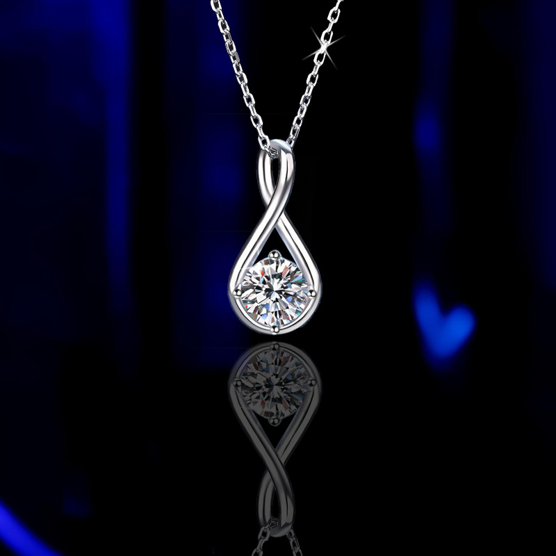 跨境新款高级感莫桑石项链925纯银吊坠天使之泪1克拉莫桑钻锁骨链