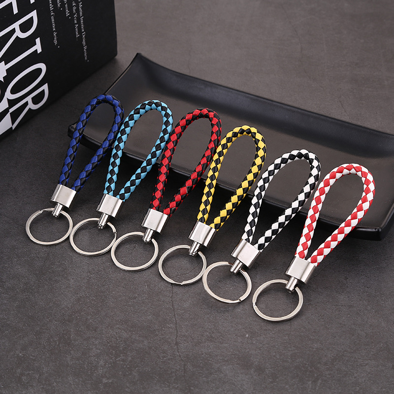 Creative New Leather Rope Keychain Woven Automobile Hanging Ornament Color Key String Pendant Activity Small Gift Ornament