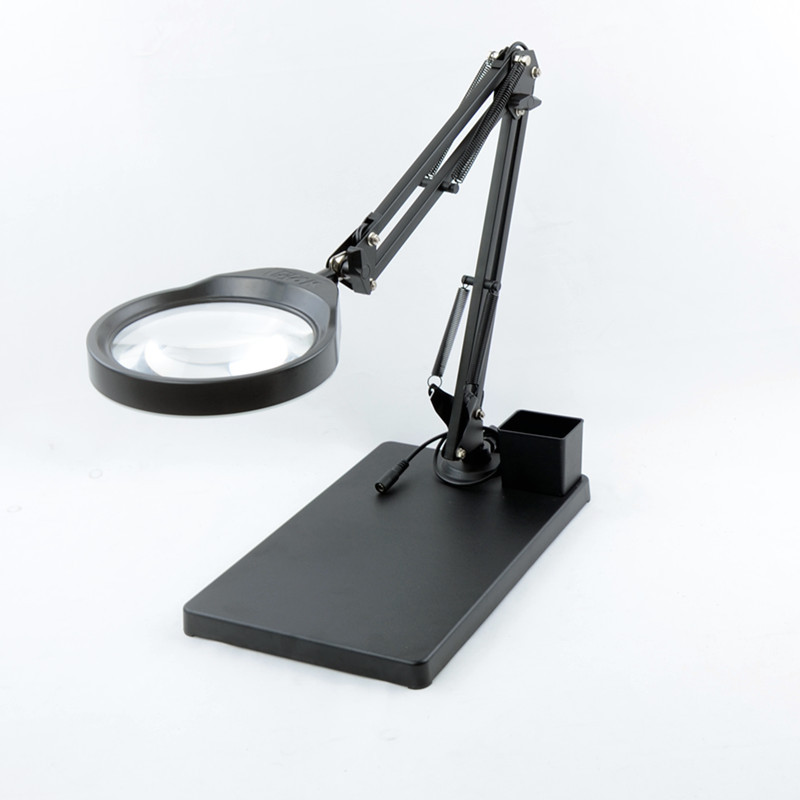 10倍台式放大镜带led三色灯pd127t悬臂支架维修检测照明光学玻璃