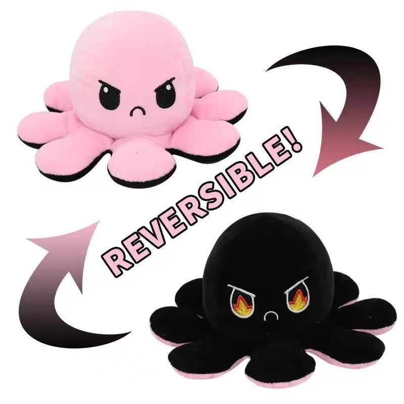 New Cross-Border Flip Octopus Doll Double-Sided Expression Flip Octopus Cute Plush Toy Small Octopus Wholesale