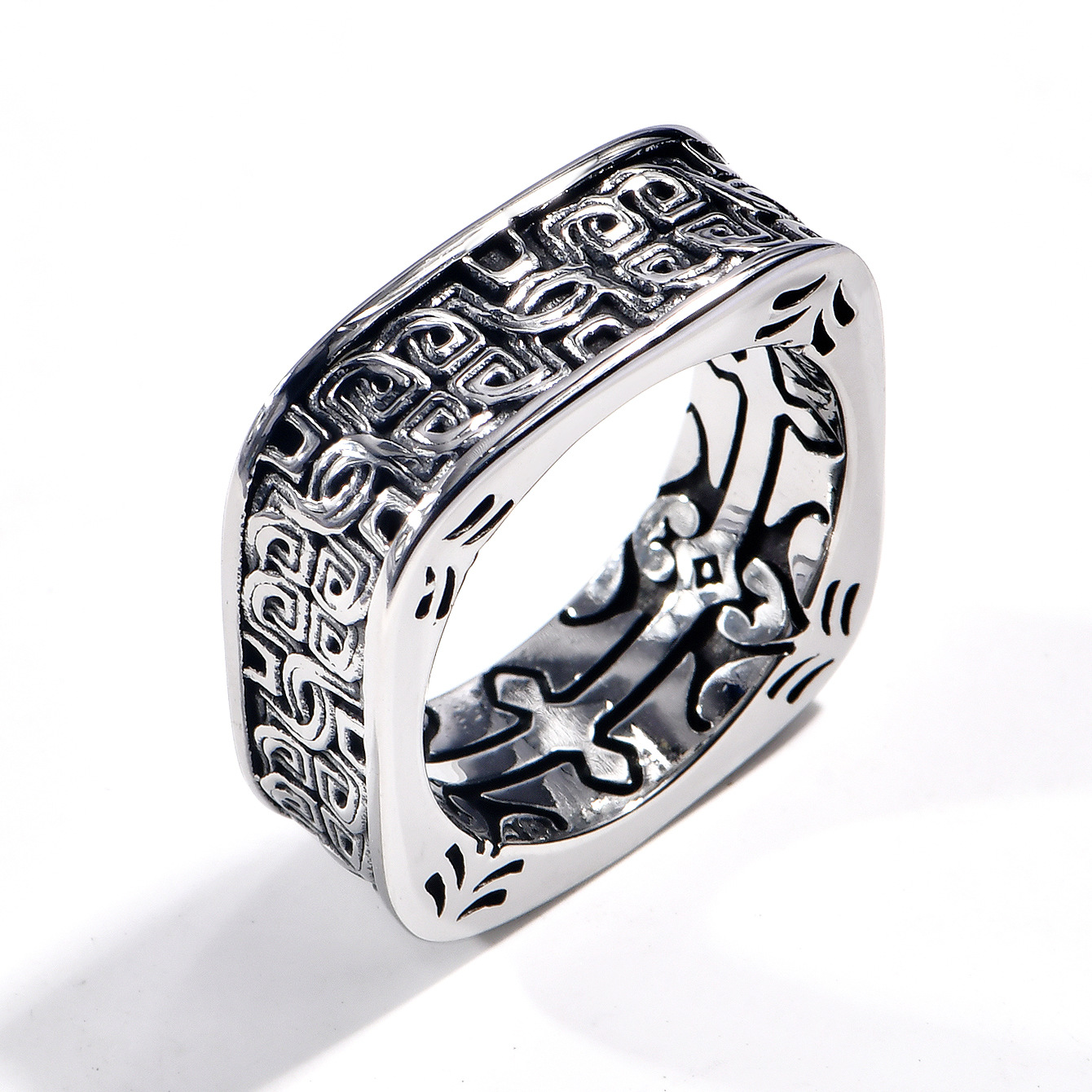 亚马逊戒指男复古权力的游戏方圆盘古男士个性霸气指环手工饰品