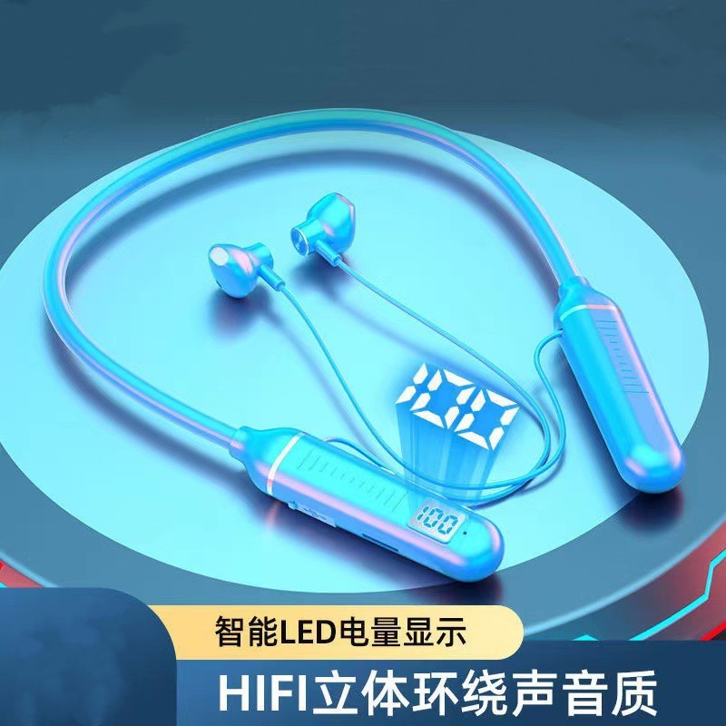 Halter Bluetooth Power Display Wireless Neck Hanging Bluetooth Headset Card-Inserting Sports Dual Battery Long Standby Universal