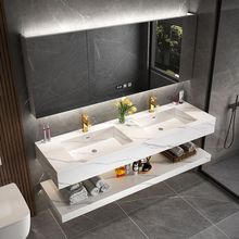 轻奢岩板一体浴室柜组合双盆洗手台卫生间大尺寸双台盆智能洗漱台