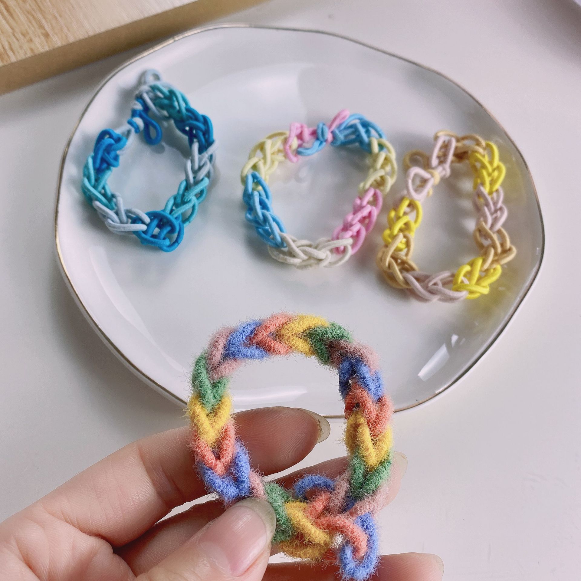 小红书同款彩虹编织手环小皮筋diy小发圈闺蜜情侣手链礼物少女 心