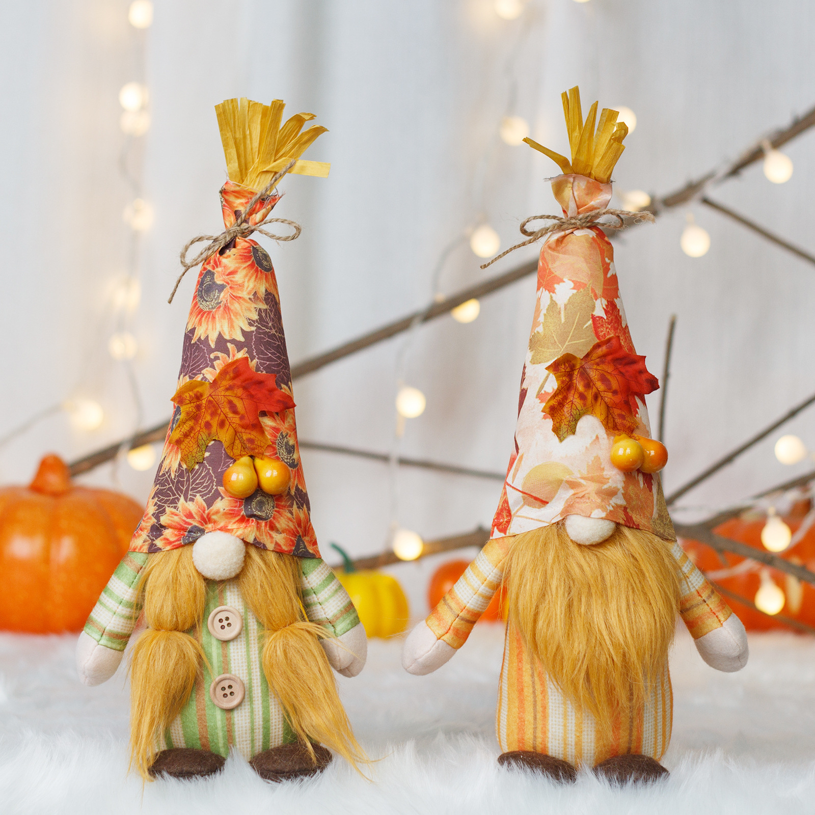 亿航跨境新款秋季丰收季感恩节枫叶稻草人无脸鲁道夫侏儒公仔摆件