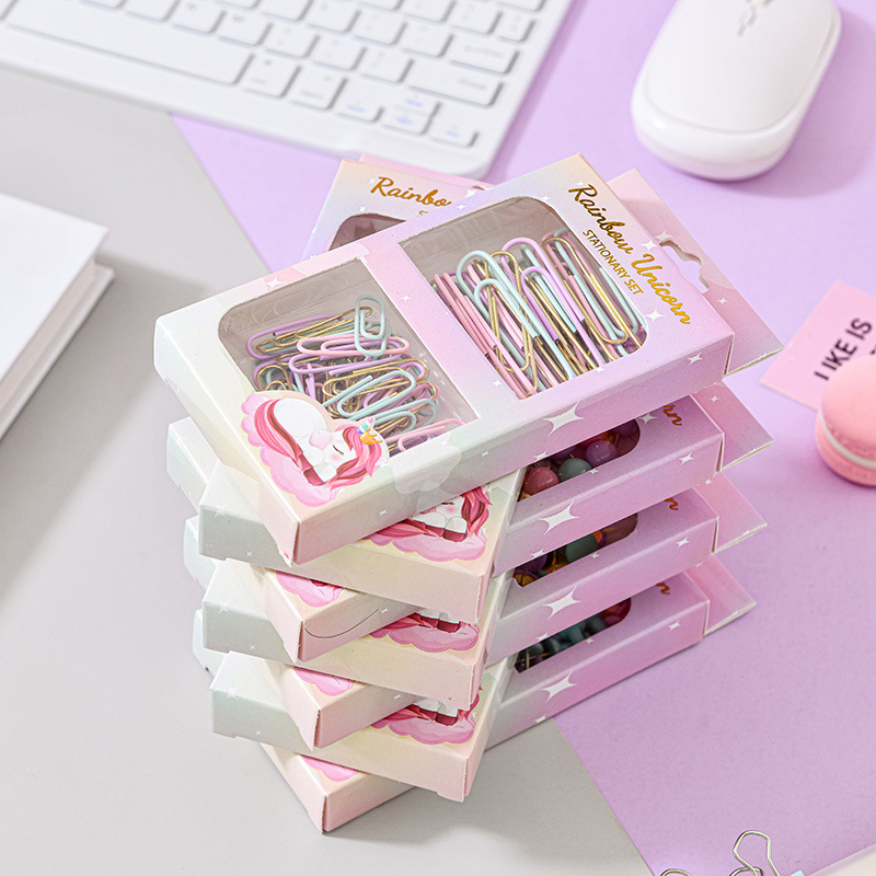 Factory Customized Golden Long Tail Clip Pushpin Two-Grid Binding Set Macaron Color Clip Ticket Holder Binding Combination