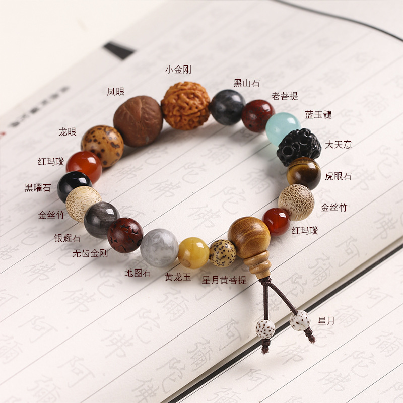 Spot Goods Lingyin 18 Seeds Bodhi Seed Bracelet Men and Women Rosary Xingyue Rudraksha Agate Duobao 18 Seeds Bracelet