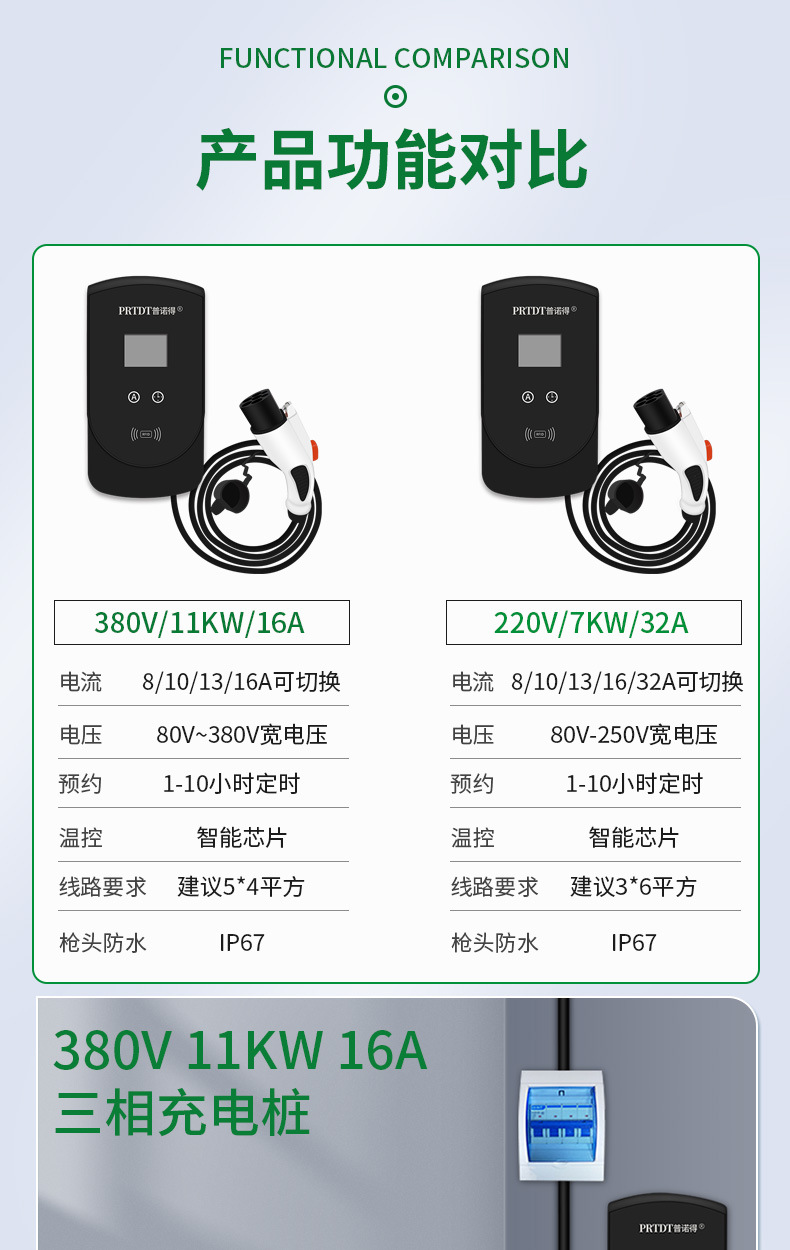 普诺得380v11kw充电桩专用于汽车新能源充电枪tesla特斯拉model3