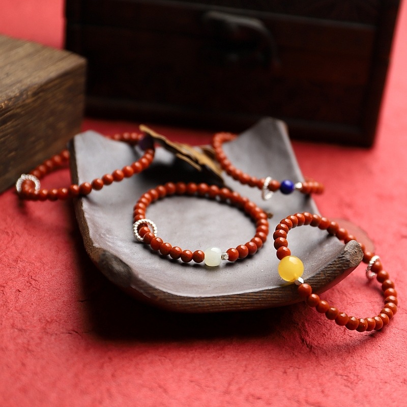 原矿南红玛瑙5mm单圈搭配蜜蜡青金石手链女款玉石佛珠手串饰品