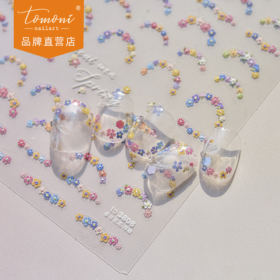 Tomoni Embossed Nail Stickers Popular Cute Nail Sticker Factory Wholesale Japanese Spring Flower 3808