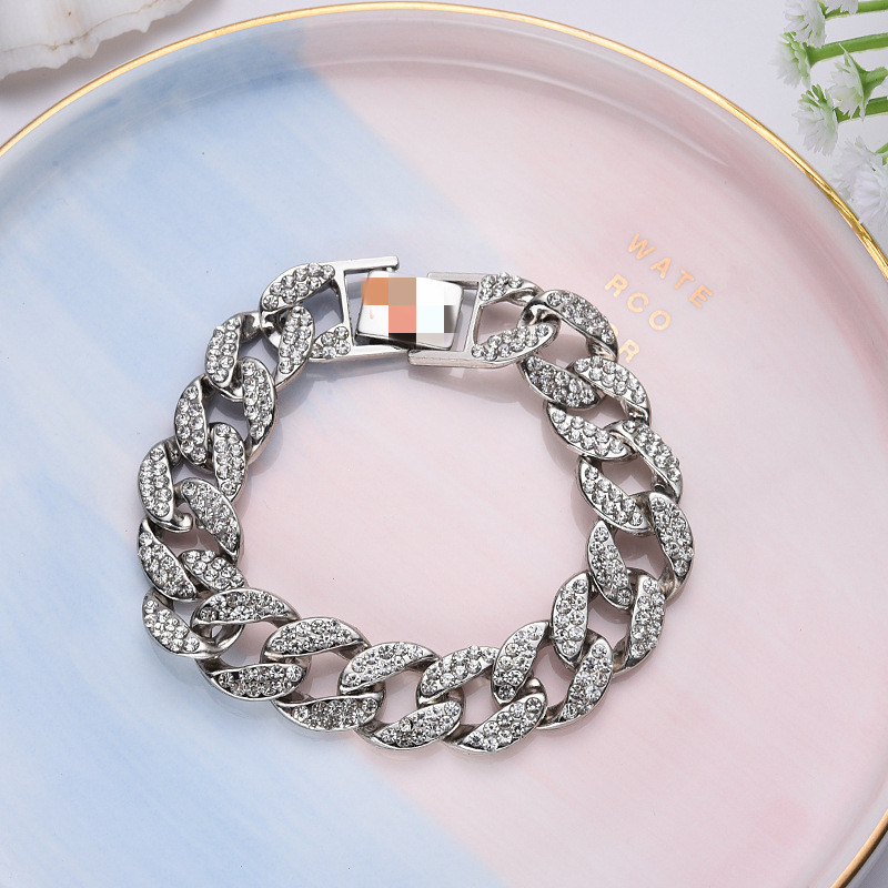 d音killwinner多色双排镶钻古巴链回到未来手链金银hiphop情侣链