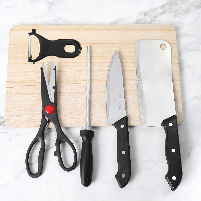 Kitchen Supplies 719 Knife Set Household Six-Piece Set Fruit Knife Kitchen Knife Scissors Wooden Chopping Board Gift Knife Set