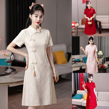 新中式国风年轻少女高端改良旗袍裙女夏季大码气质提花短袖连衣裙