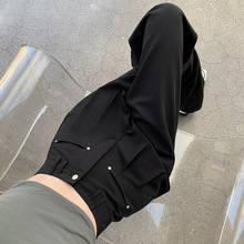 黑色阔腿裤女春夏口袋柳丁设计高级感垂感显瘦裤子直筒痞雅西装裤