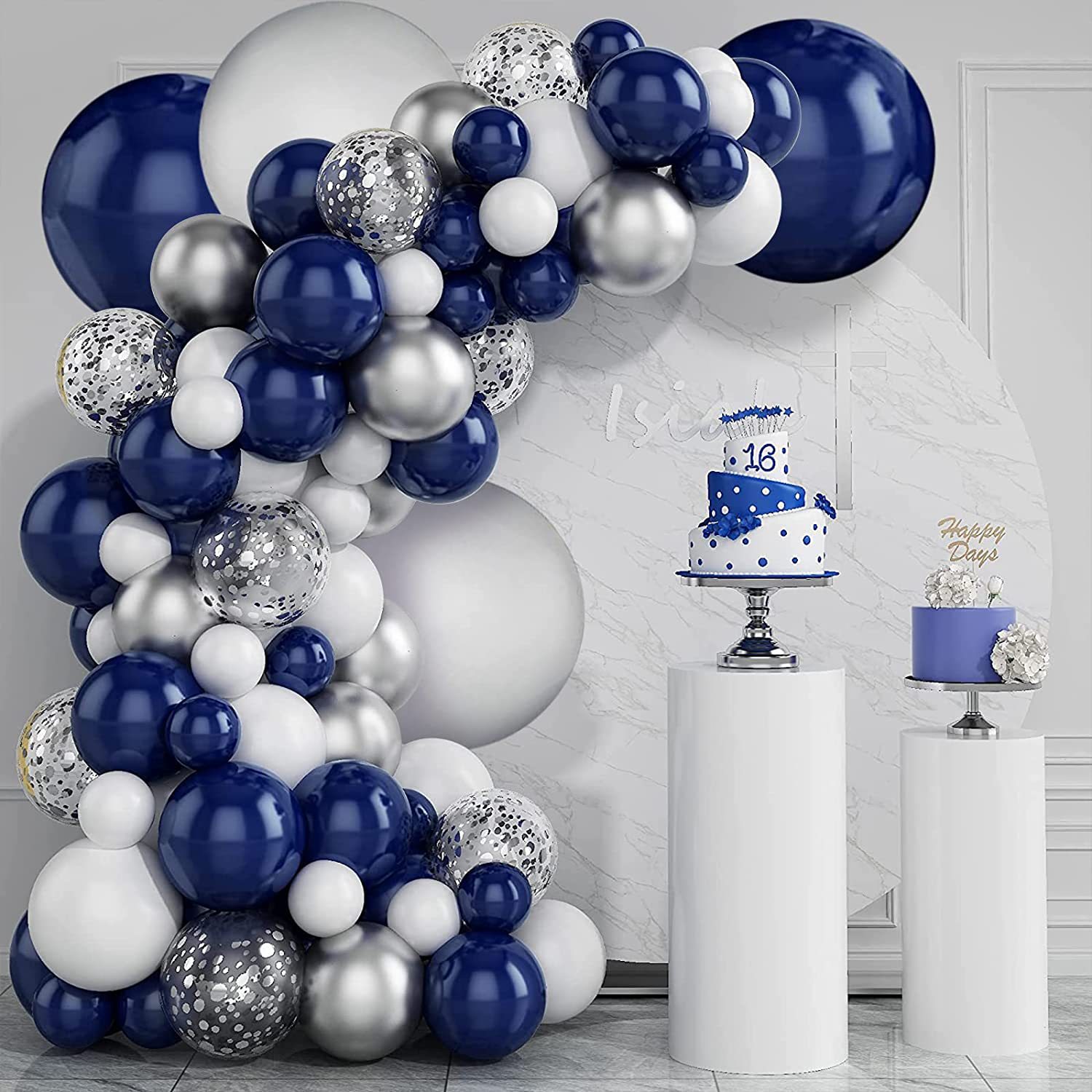 Night Blue Silver White Balloon Arch Set Boy Birthday Wedding Party Background Decoration Package