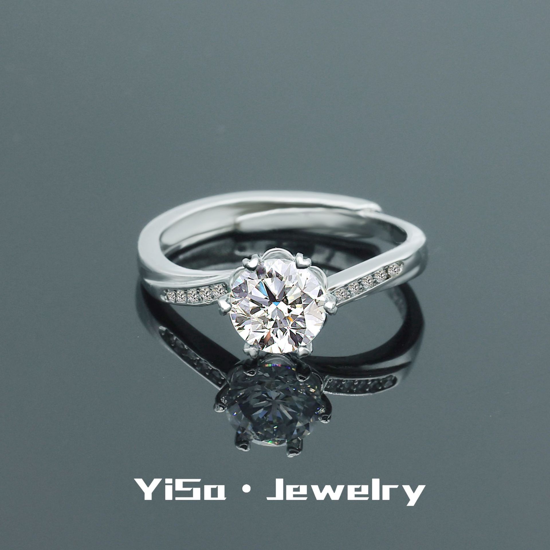 Special Interest Light Luxury Design European and American Fashion Simulation Moissanite 1 Karat Open Zircon Ring Female Accessories Wholesale