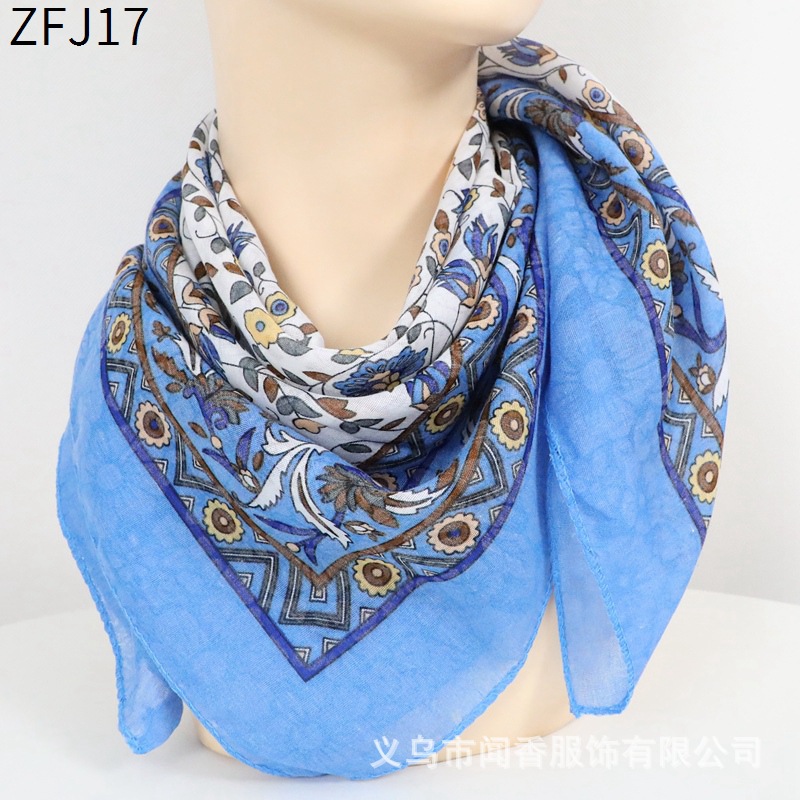 Ethnic Style Autumn and Winter Pure Cotton and Linen Square Scarf Headcloth Silk Scarf Women's Breathable Neck Protection Scarf Scarf Square Scarf