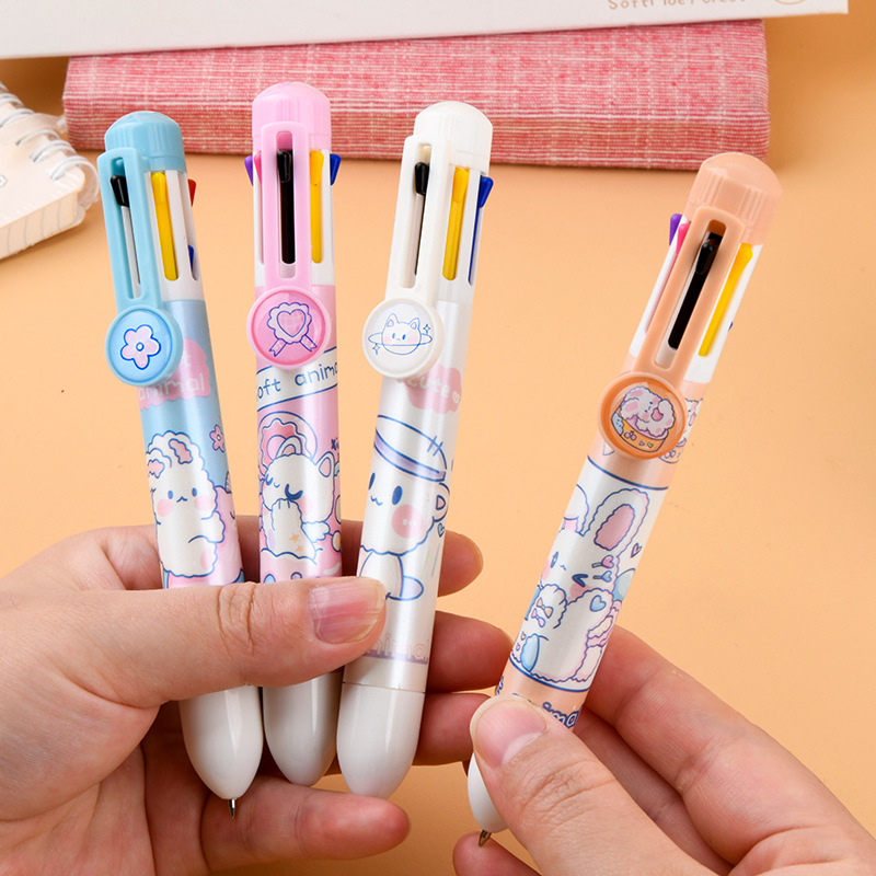 ins网红笔多色圆珠笔彩色兔兔8色按压式原子笔可爱少女心油笔手账