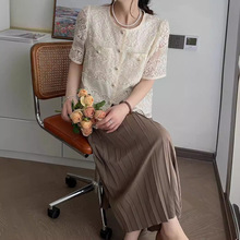 韩版蕾丝衬衫女小香风短款上衣2024夏季新款短袖衬衣别致小衫